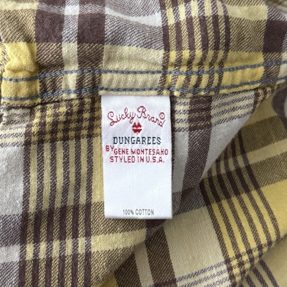 Lucky Brand Shirt Men Medium Brown Yellow Plaid Flannel Button Up Country Rustic - Picture 6 of 7
